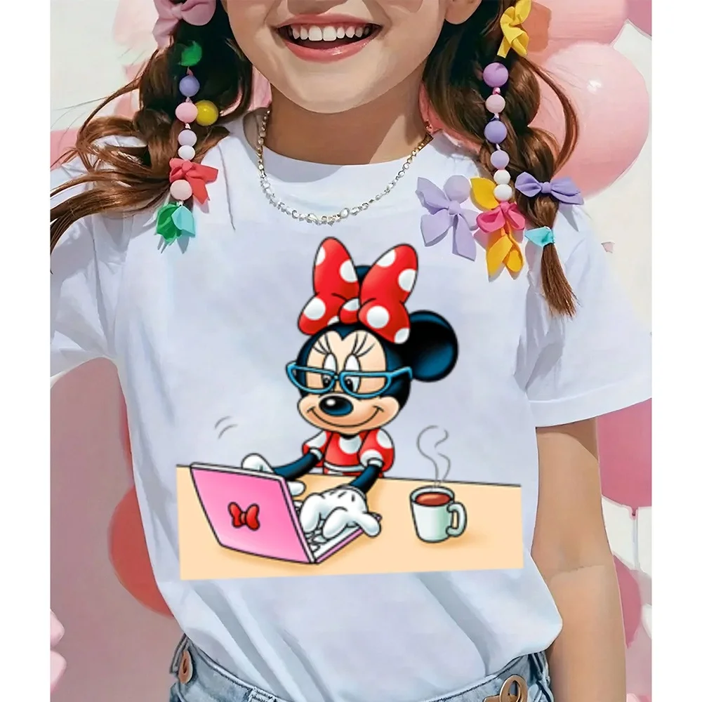 

Короткая футболка с изображением друга Диснея, хлопковая детская футболка с изображением Минни, рубашка для мальчиков и девочек, белая и черная