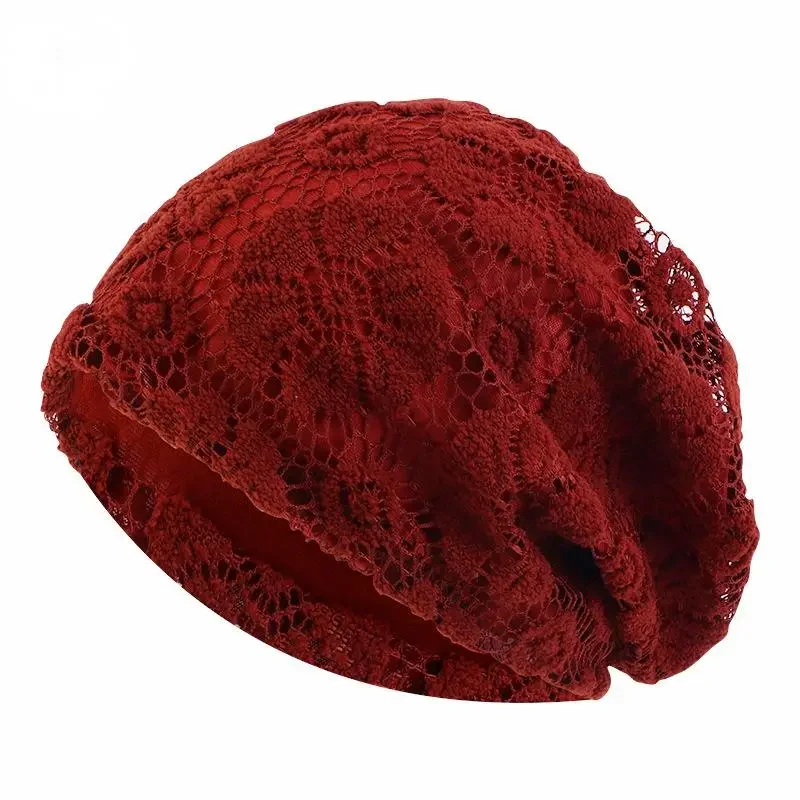 Spring and Autumn Thin Hook Weaving Pattern Double Layer Beanies Musilm Wrap Head Cap