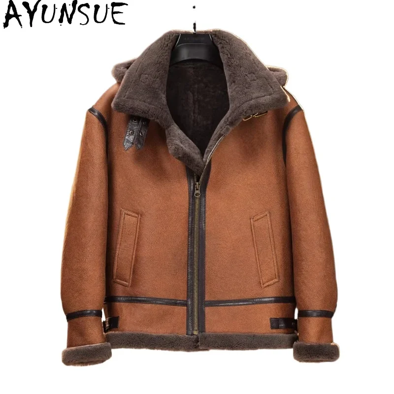 

AYUNSUE куртки из натуральной овчины мериноса, мужские зимние теплые пальто с капюшоном из натурального меха, мужская одежда, куртка из натуральной кожи 2025