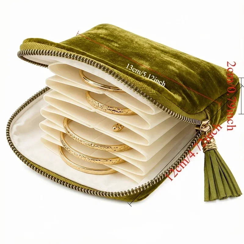 Velvet Travel Jewelry Case Tassel Zipper Multi-layer Jewellery Pouch for Bracelets Bangle Earrings Rings Women Gift