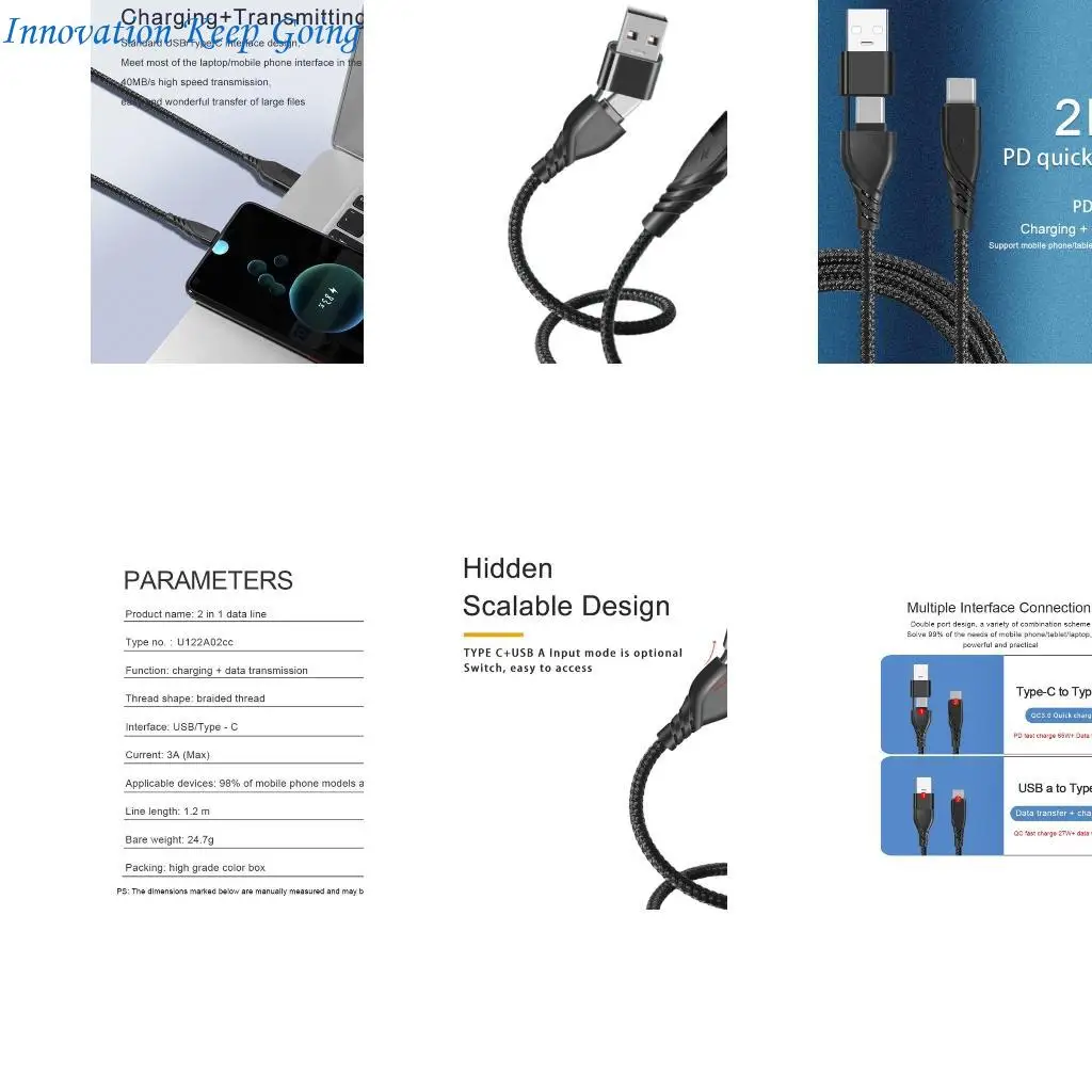 E65C Removable USB to Type C Cable Rapid Power Delivery for TypeC Phones