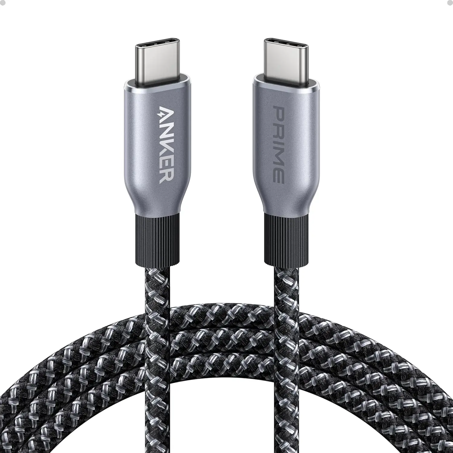 كابل Anker Prime USB C إلى USB C، كابل USB C سريع الشحن 240 وات 3 أقدام/6 أقدام، نايلون مضفر مع متانة انحناء لمدة 100 عام