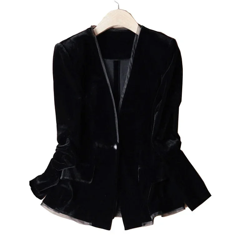 Fashion Autumn Long Sleeve Casual Office Work Blazers Lady Jackets Coat Female Tops Gold velvet Women Blazer 2025 New Korean