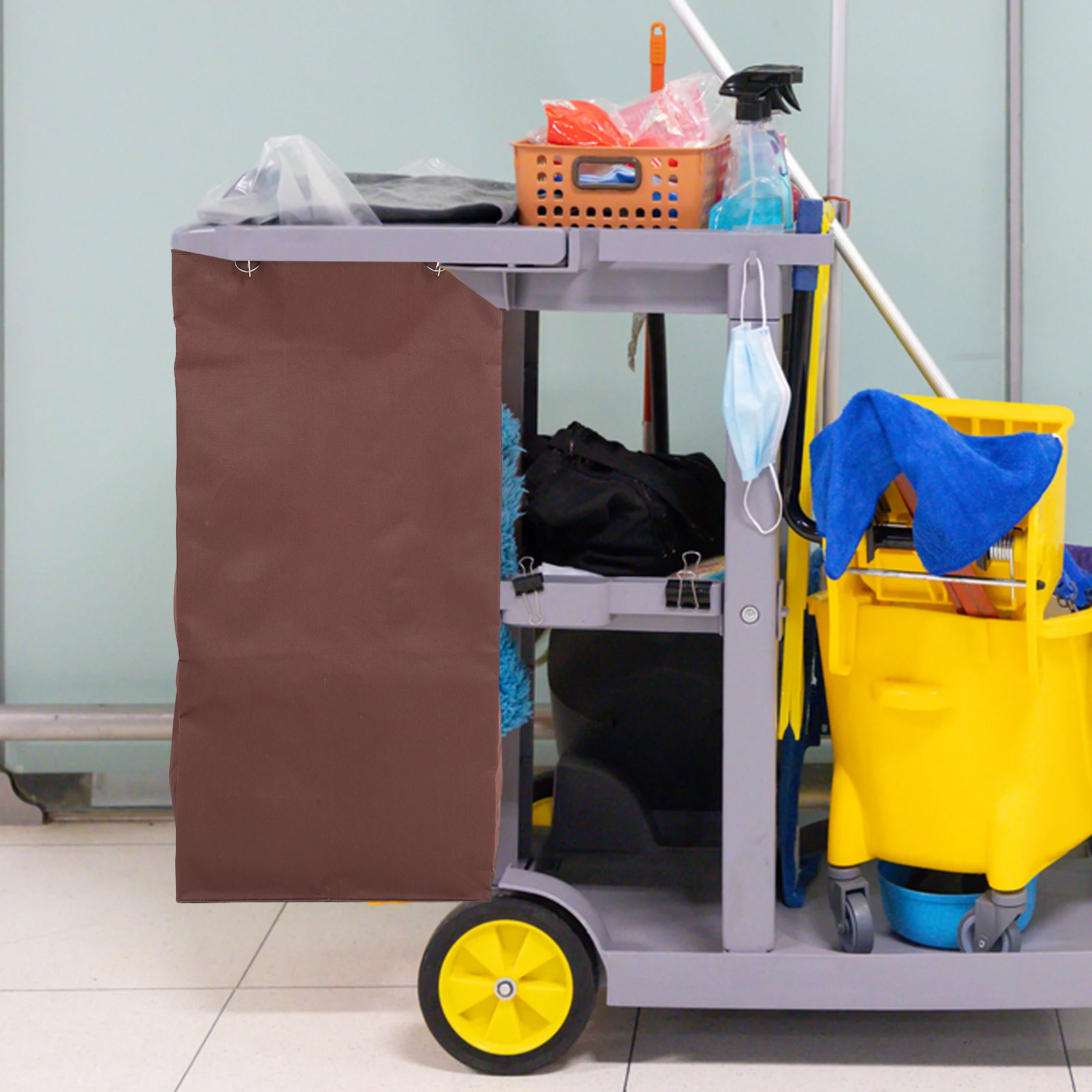 

High Capacity Clean Storage Canvas Housekeeping Replacement Light Brown Office Restaurant Utility Cart Side for Office