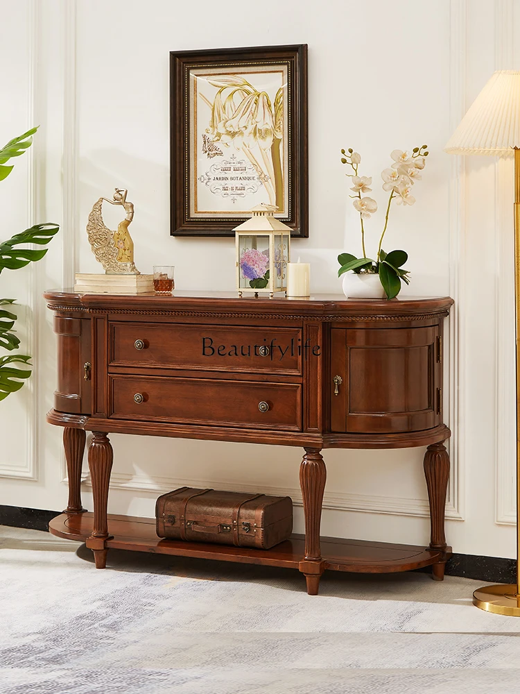 

American-Style Solid Wood Hallway Counter Semicircle Simple Entrance Light Luxury European Console Tables