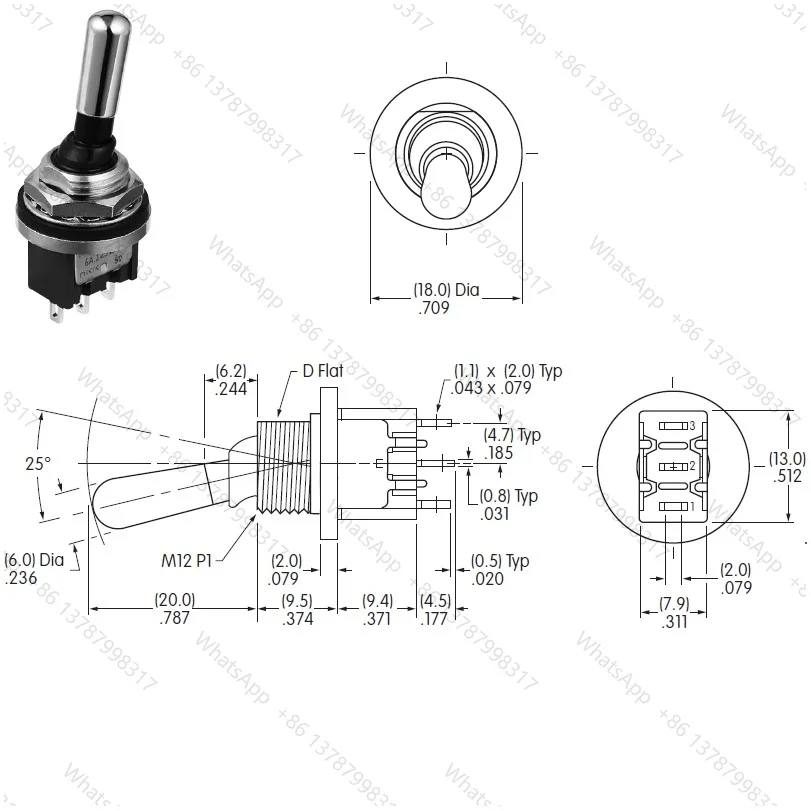 3 position IP68 waterproof M-2018W/B Miniature momentary Toggle Switch M2018WBW01
