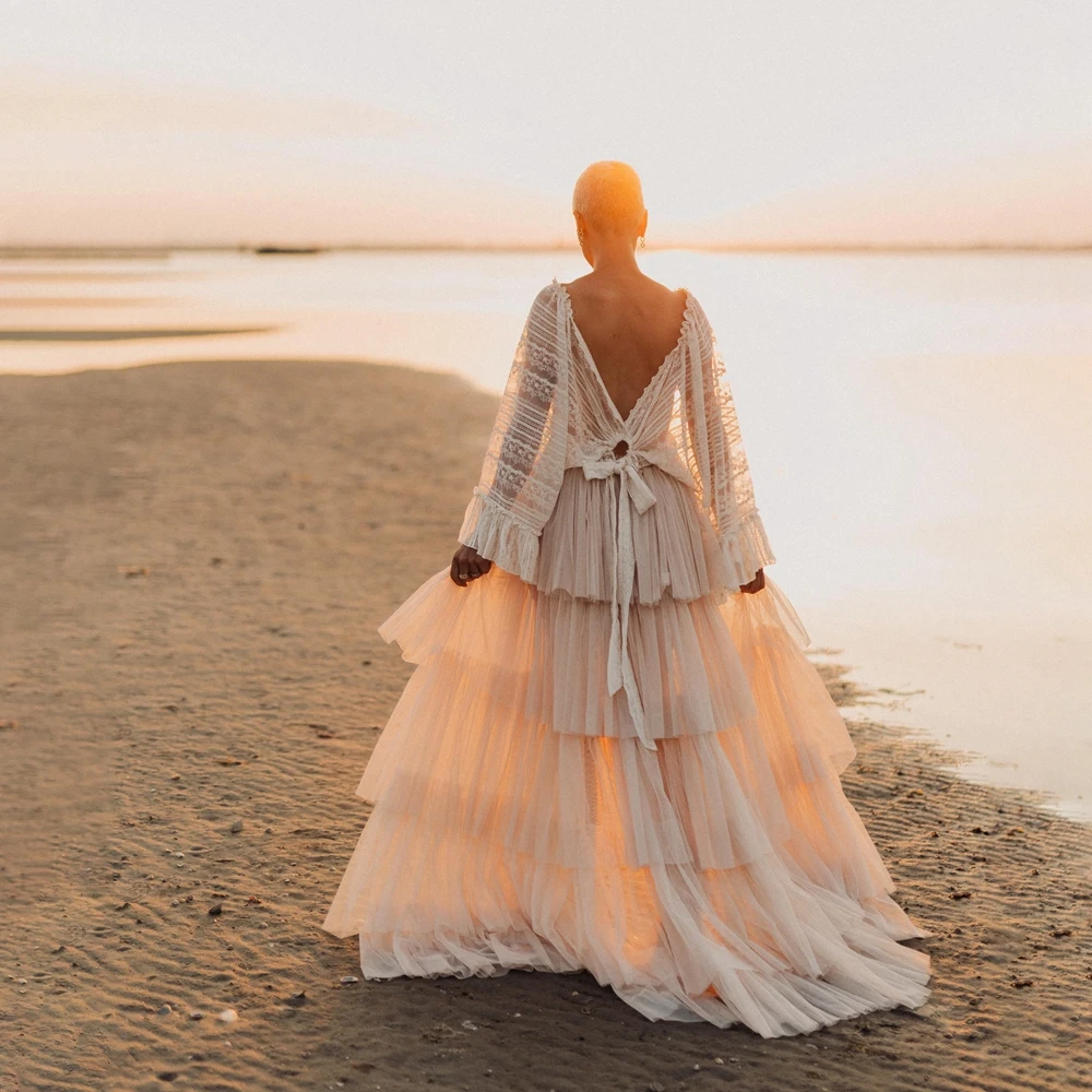 Boho Maternity Photography Outfit Lace Top Tulle Skirt Set Pregnancy Photo Shoot Props Beach Studio Posing Clothing