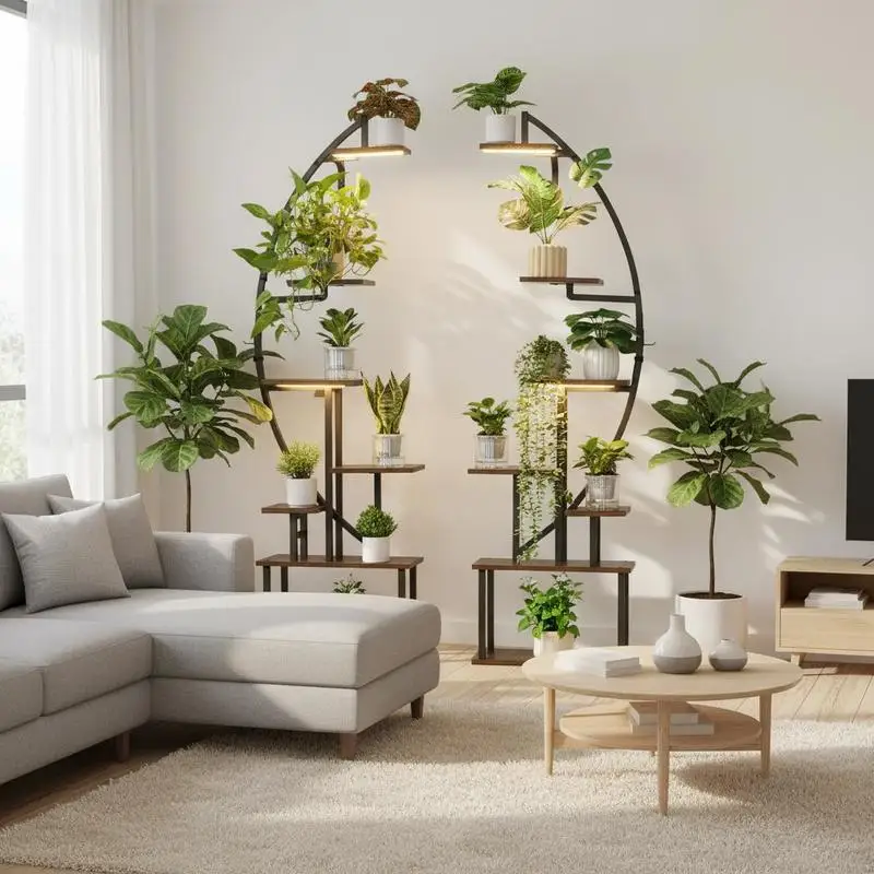 65.5-inch plant stand. A pair of 7-tier crescent-shaped metal frames, suitable for living rooms, balconies, and bedrooms.