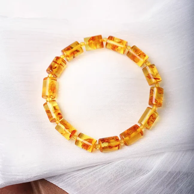 Natural Piebald Amber Red Clear Barrel Beads Bracelet 12x8mm Women Men Fashion Rare Healing Stone AAAAA
