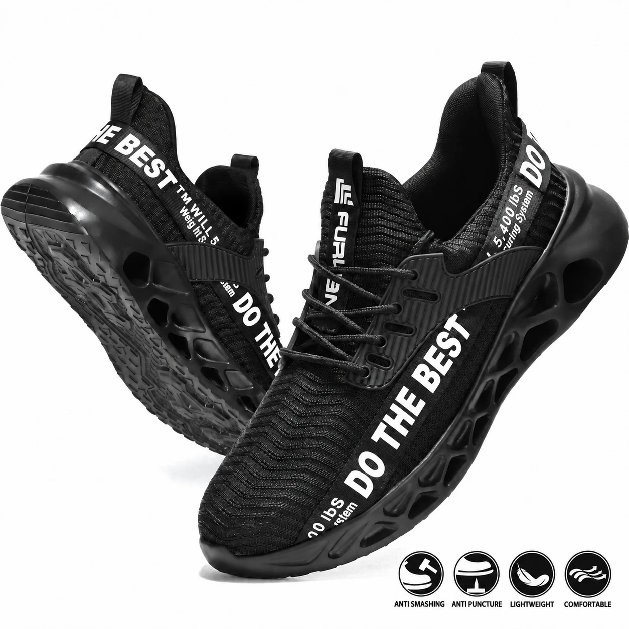 Steel Toe Safety Shoes for Men Lightweight Breathable Work Shoes Grey Anti-Smash Anti-Puncture Work Shoes Comfortable Durable