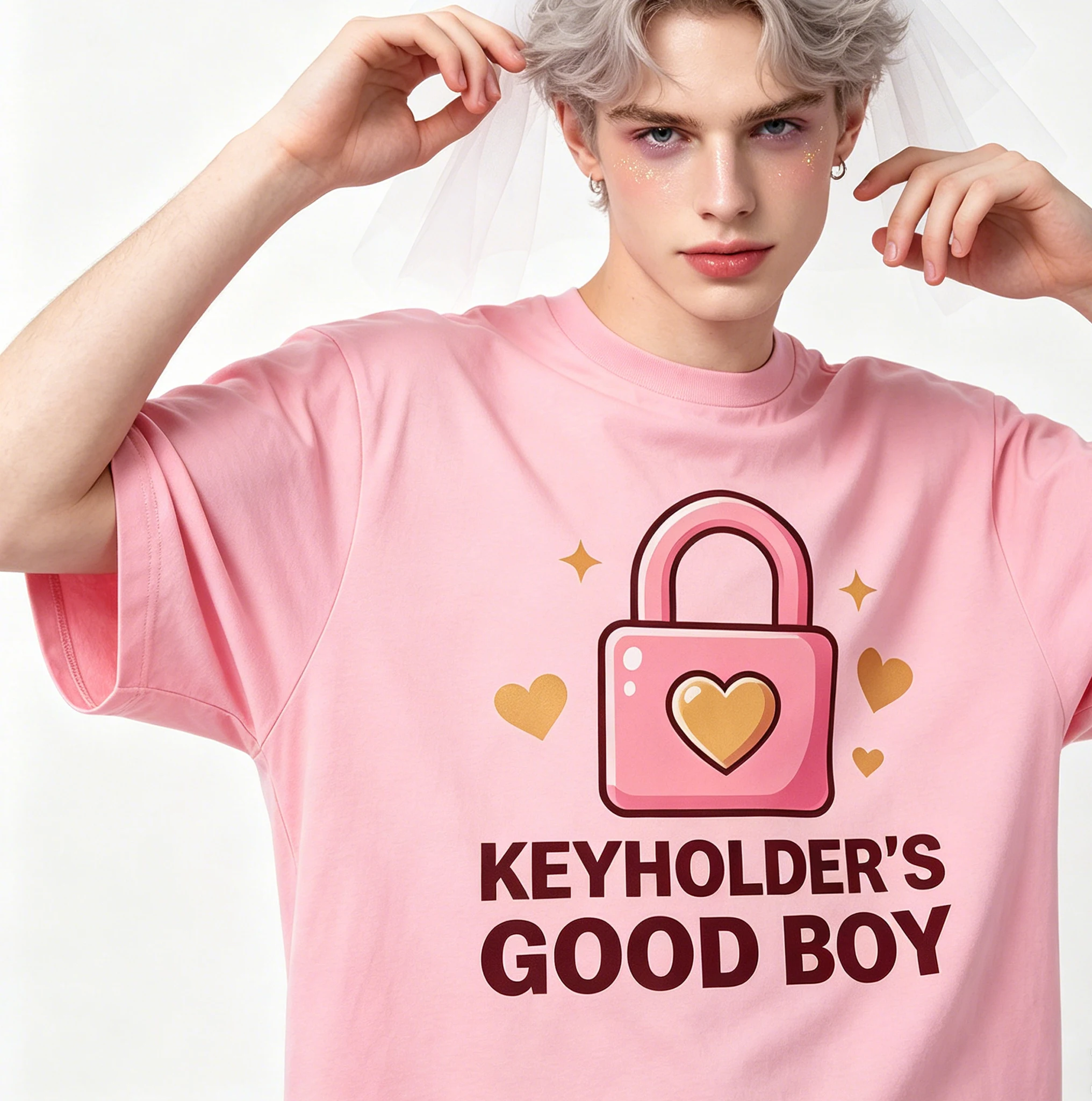 LGBT 260g Black Chastity Belt Tshirt Restricted Locked Otokonoko Gentle Femboy Kitten Grunge Y2K Casual Tee