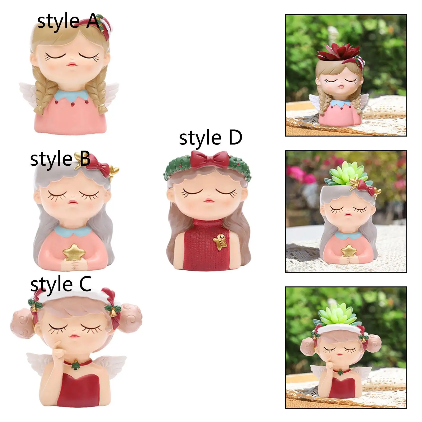 Girl Flower Pot Resin Non-slip Bonsai Decor for Kitchen Bookshelf