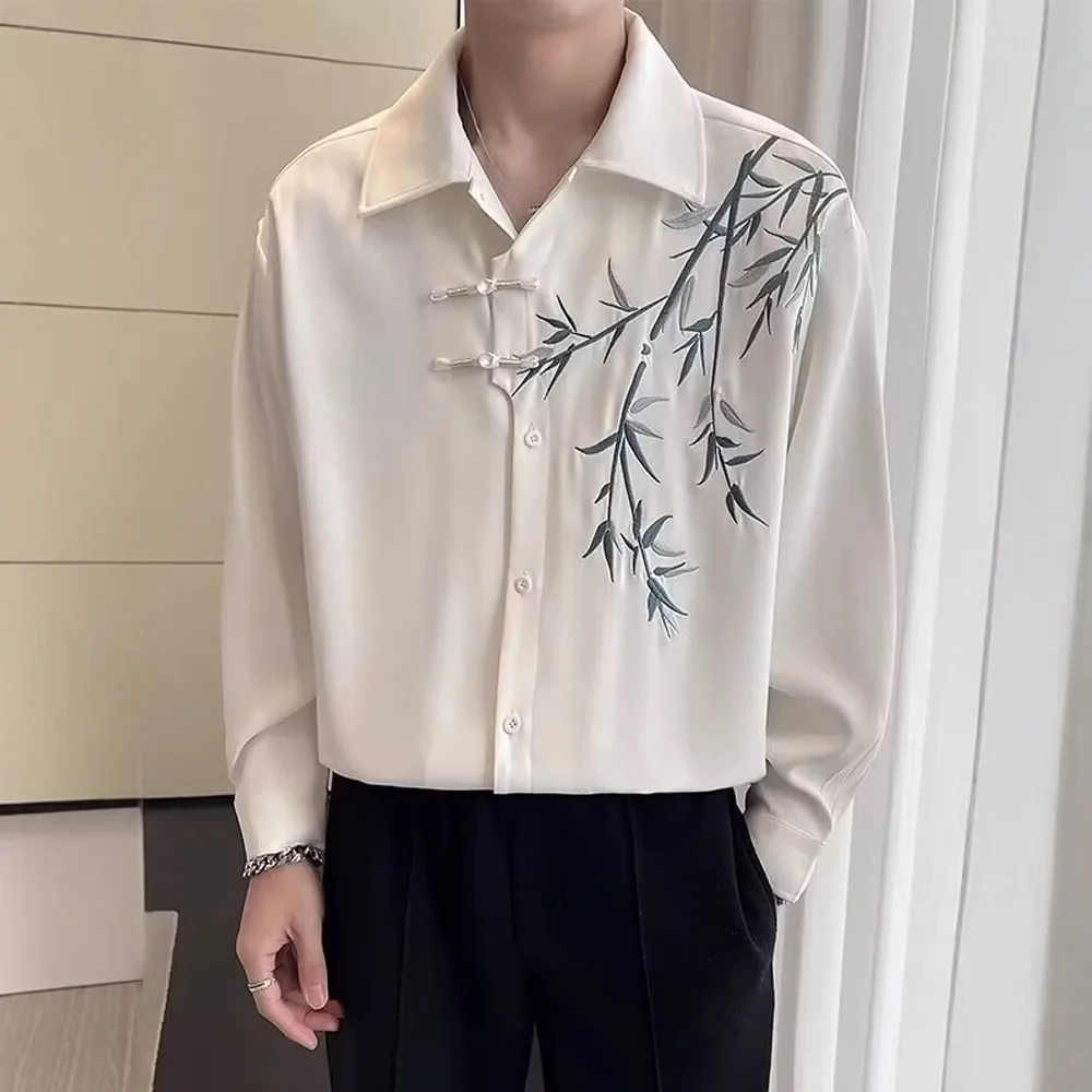 

Chinese Style Men's 3D Printed Long Sleeve Shirt Loose Fit Casual Vintage Top Fashion Streetwear Comfortable Tee for Young Men