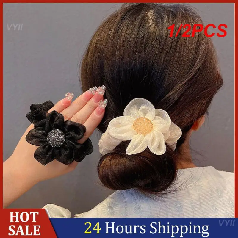 

1/2PCS Large Intestine Rubber Band Breathable Mesh Fabric 3 Options Available Five Petal Flower Hair Tie Internet Celebrity