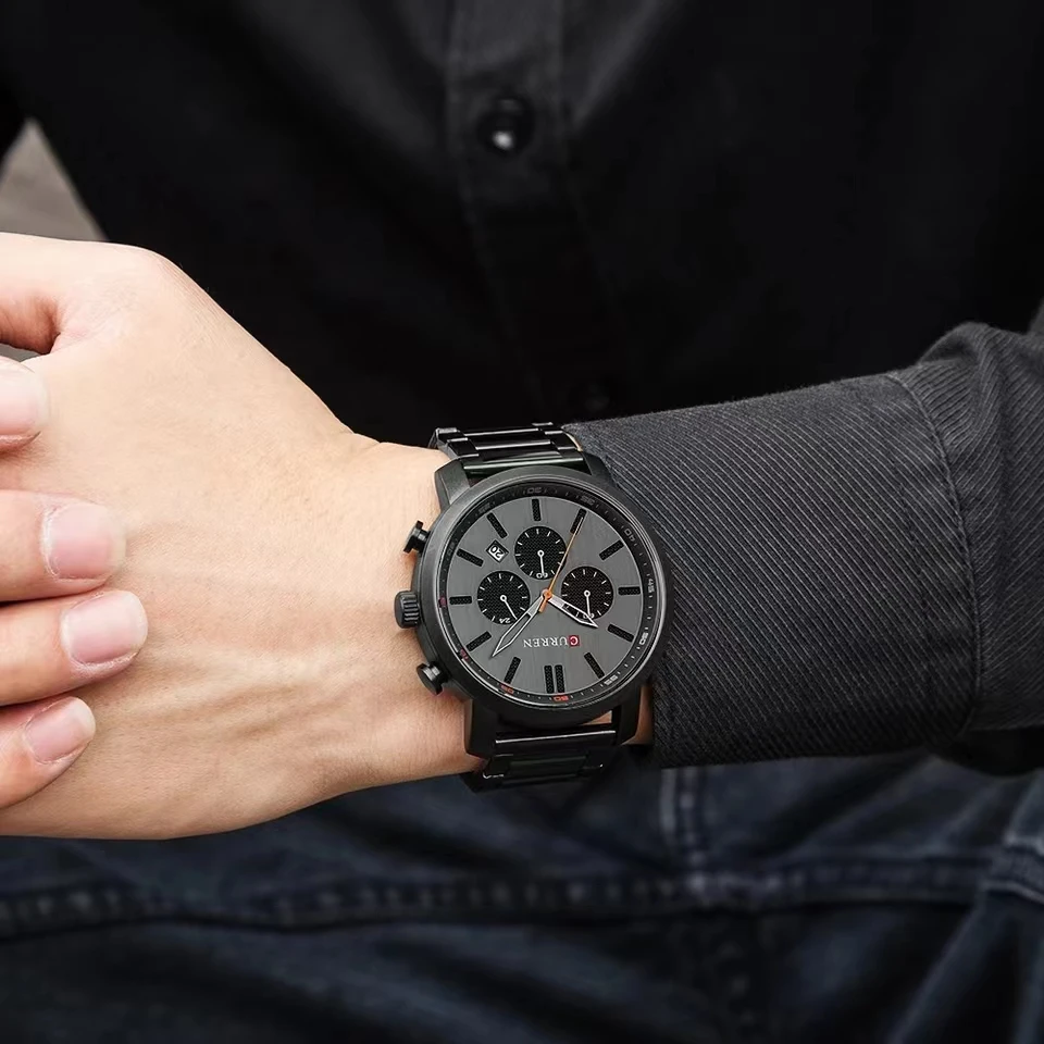 CURREN-Reloj de pulsera de cuarzo para hombre, cronógrafo multifuncional, sencillo, resistente al agua, 30M, correa de acero inoxidable, 8315