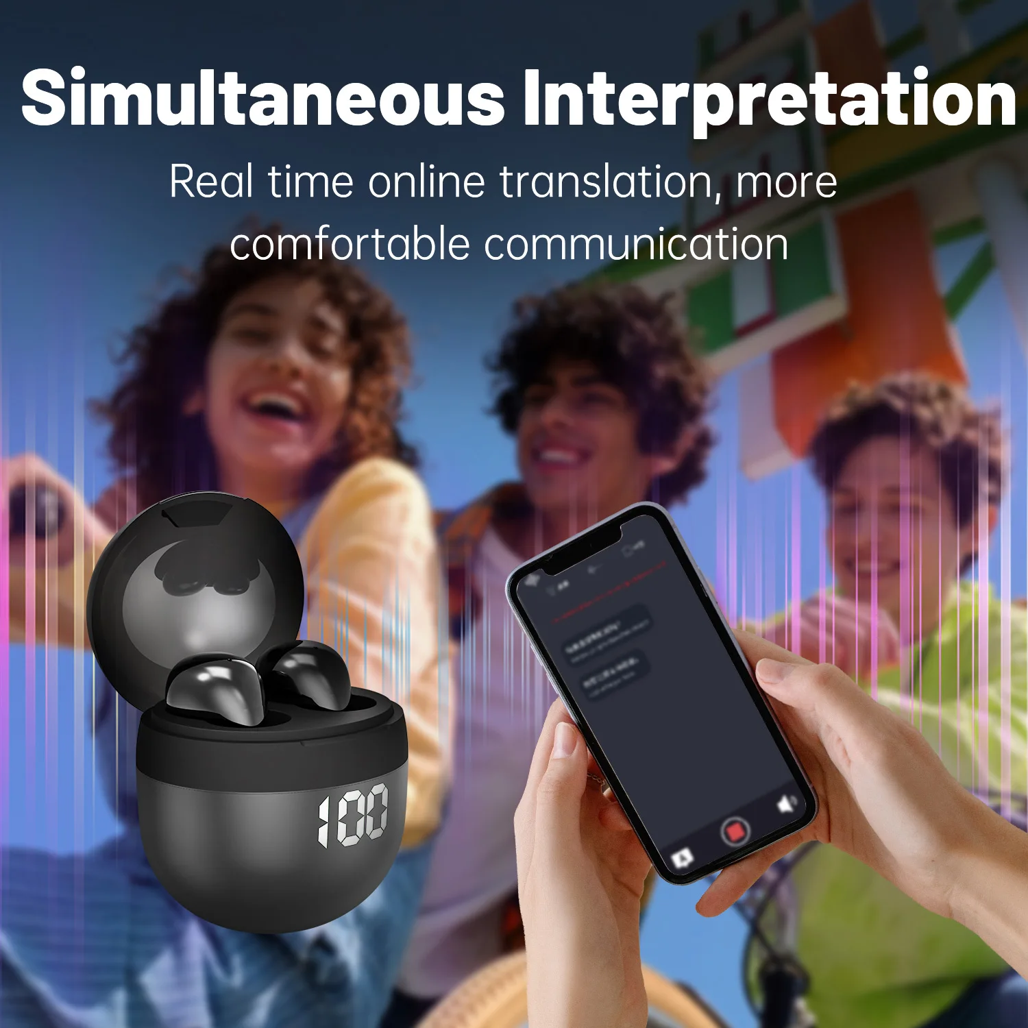 AI الترجمة سماعات سماعة لاسلكية تعمل بالبلوتوث سماعات الرياضة النوم سماعات أذن غير مرئية HD جهير جودة الصوت متعة بهلوان سماعة