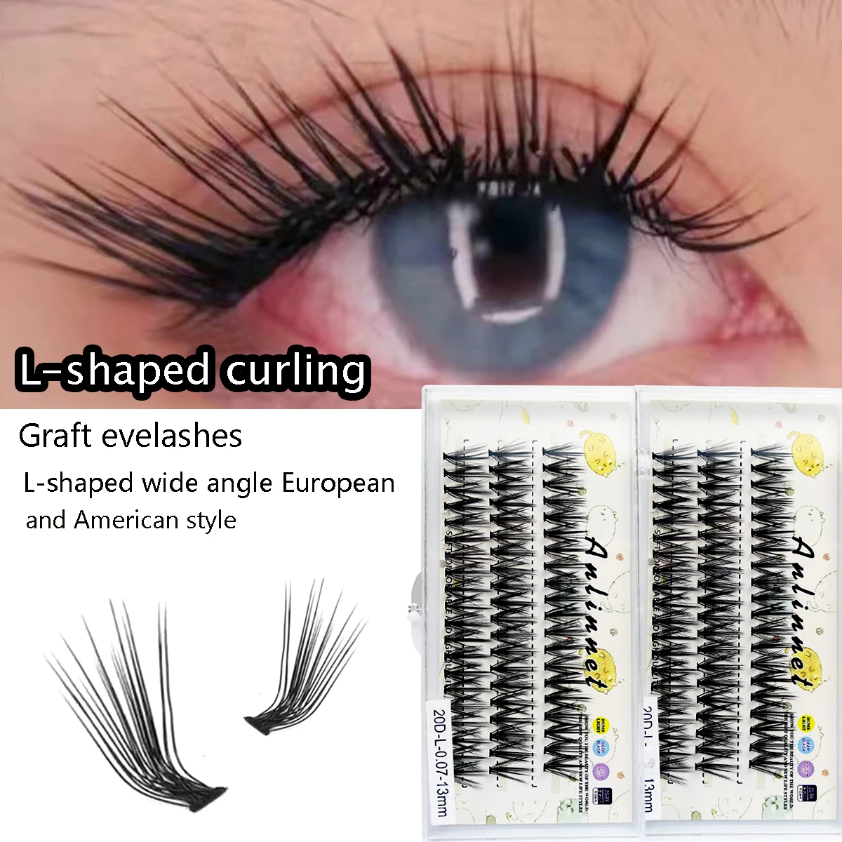 Extensões de cílios com L Curl Cluster, Natural Soft Lashes, Ferramentas de maquiagem individuais, Cilias Volume, Premade Fans, 20D