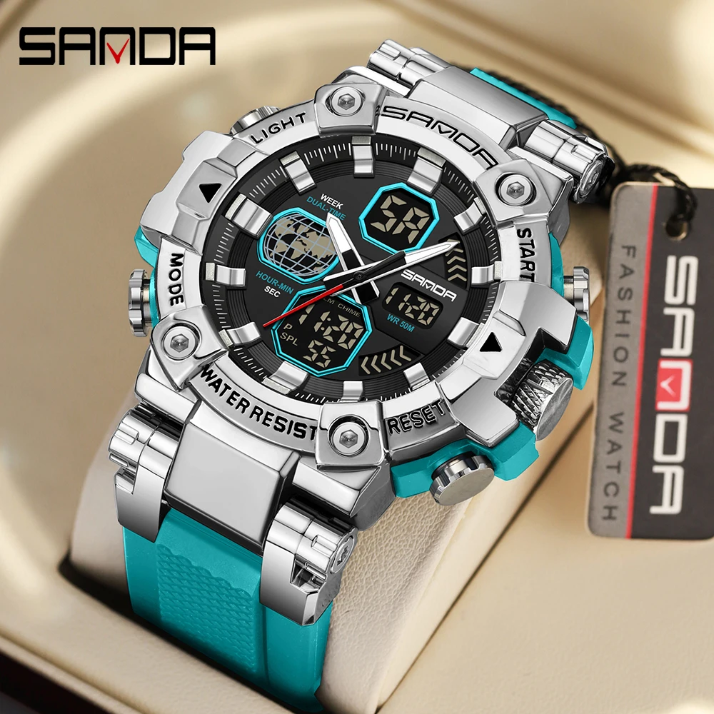 SANDA 3369 Men Watch Sports Digital Electronic Watch Silicone Strap Waterproof LED Man Wristwatch Men's Electronic Watches