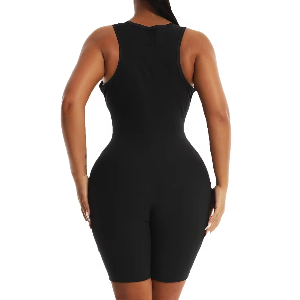 Women Sauna Sweat Bodysuit One Piece Zipper Jumpsuit Shapewear Waist Trainer Compression Slimming Tummy Body Shaper Shorts