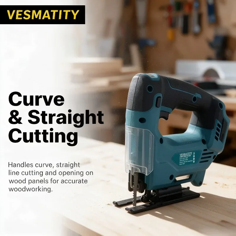 Cordless Jig Saw Portable 26mm Electric Curved Saw Multi Function Cutting Woodworking Tool For 18V-20V Battery