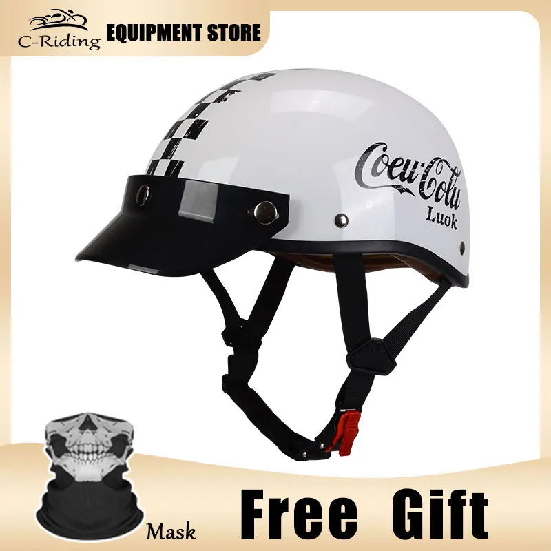 Adult Retro Motorcycle Crash Half Helmet Motorbike Matt Black Open Face Helmets Cascos Para Motos Motorrad Helm DOT Approved