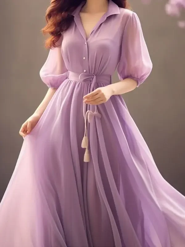 Gagarich Purple Bubble Sleeves Dress Summer Women Wear Slim French Style Gentle Fairy Wonderful Elegant Vestidos