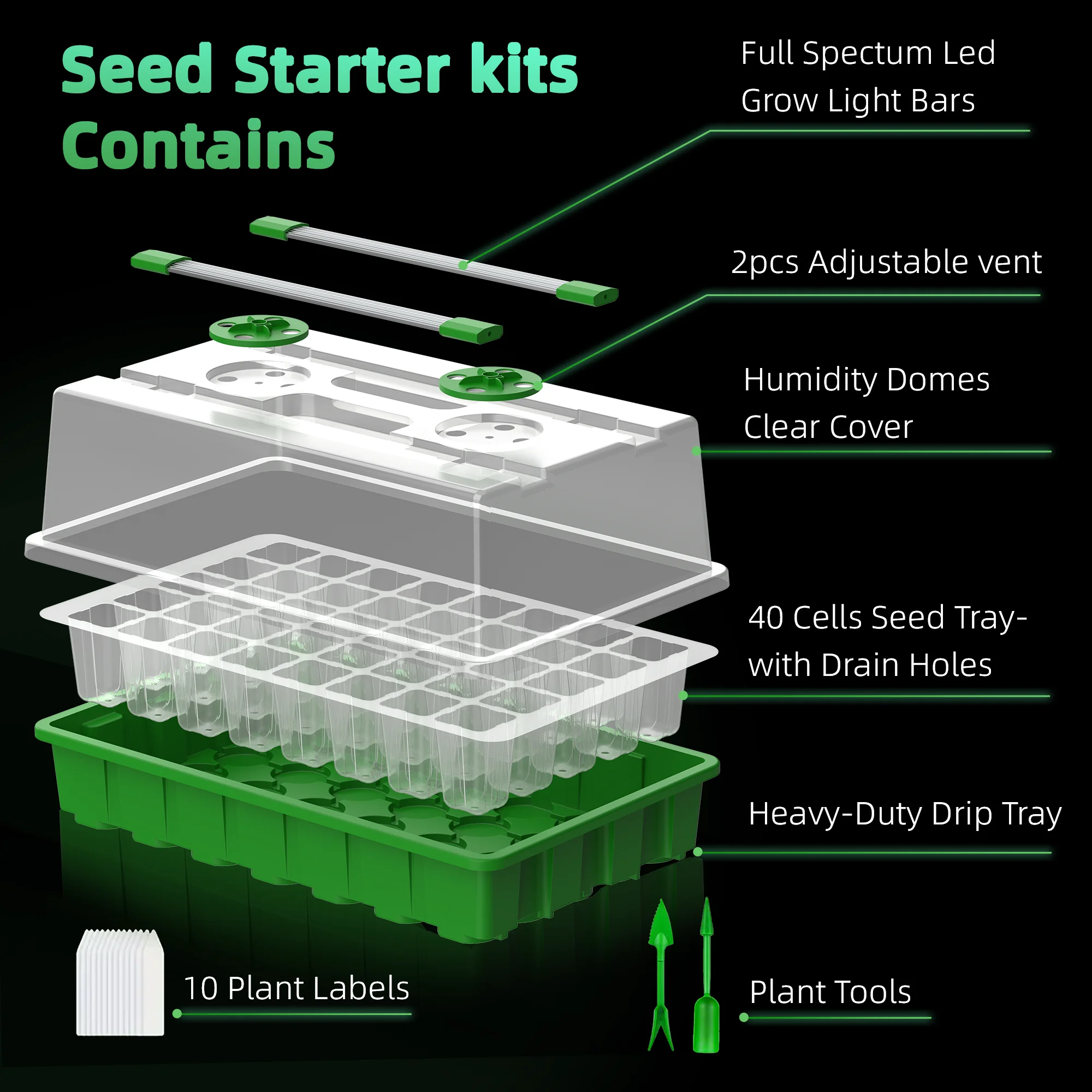 Plateaux de démarrage pour plantes, kit de démarrage, pour semis, avec 40 cellules, pour serre légère