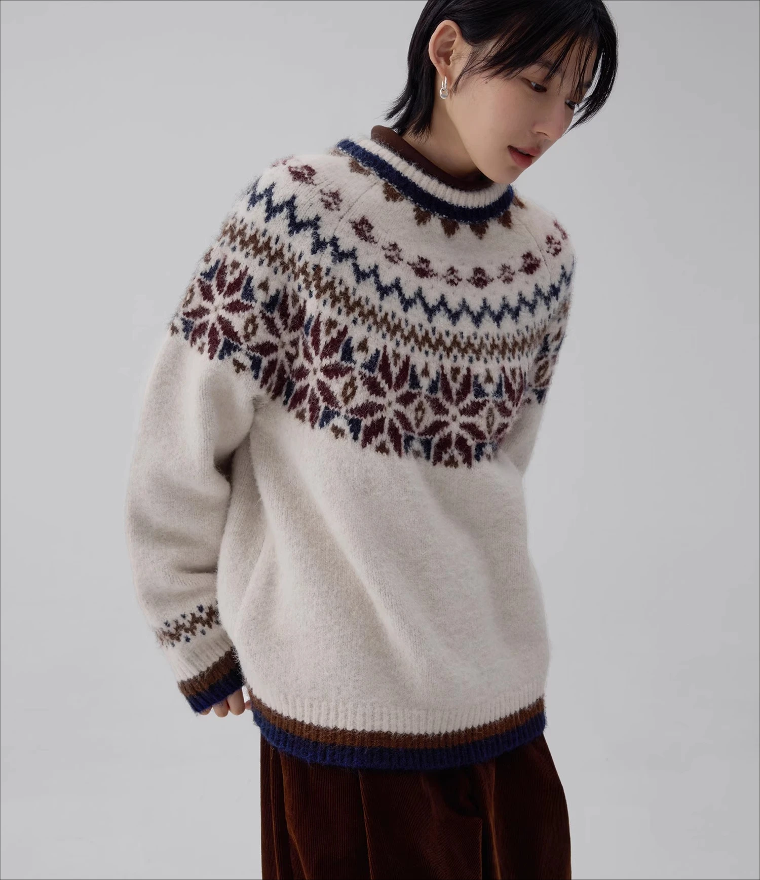 

Autumn and Winter New Sweater, Retro Jacquard Couple Red Fashionable Neutral Style Knitted Base Pullover