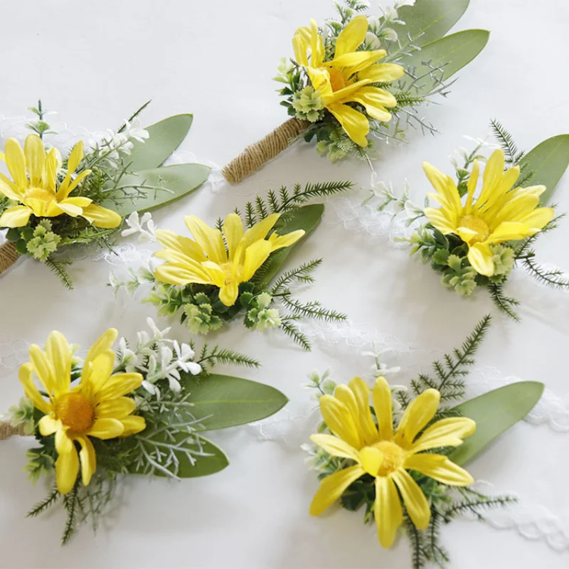 Bunga aster putih buatan Boutonniere gelang korsase pengiring pengantin aksesori pernikahan