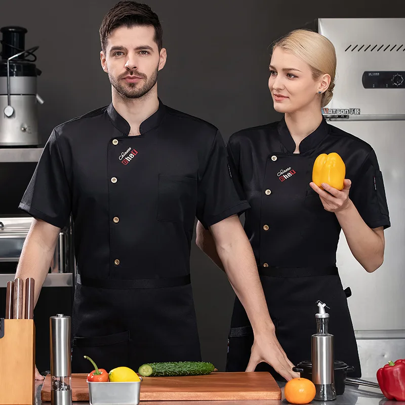 فندق مطعم المطبخ العمل موحدة قصيرة الأكمام سترة الطاهي مخبز المعجنات الشيف الصيف معطف المطبخ الأبيض