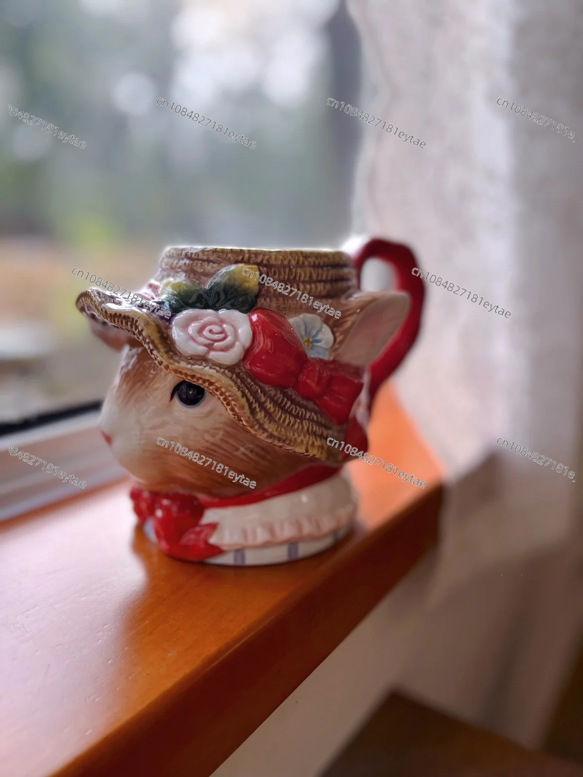 500ML Creative hand-painted rabbits large capacity ceramic cup Americano coffee cup mug mug household cute breakfast milk cup