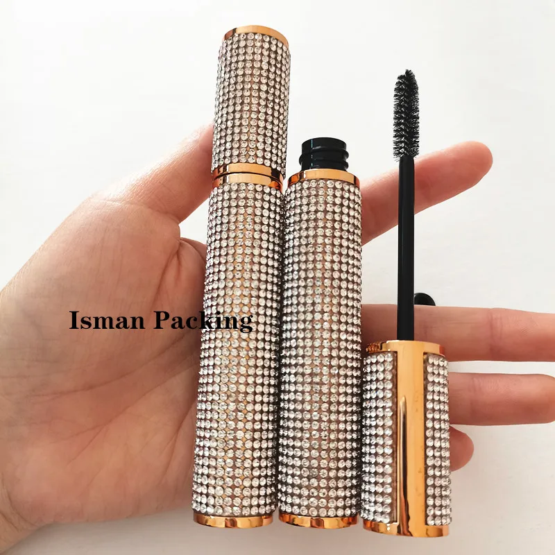 

50Pcs Luxury full bling glitter rhinestone empty cosmetic mascara container eyeliner bottle makeup packaging tube with brush 6ml