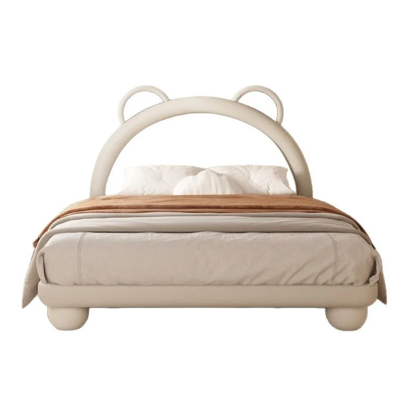

Solid wood leather bed cartoon bear