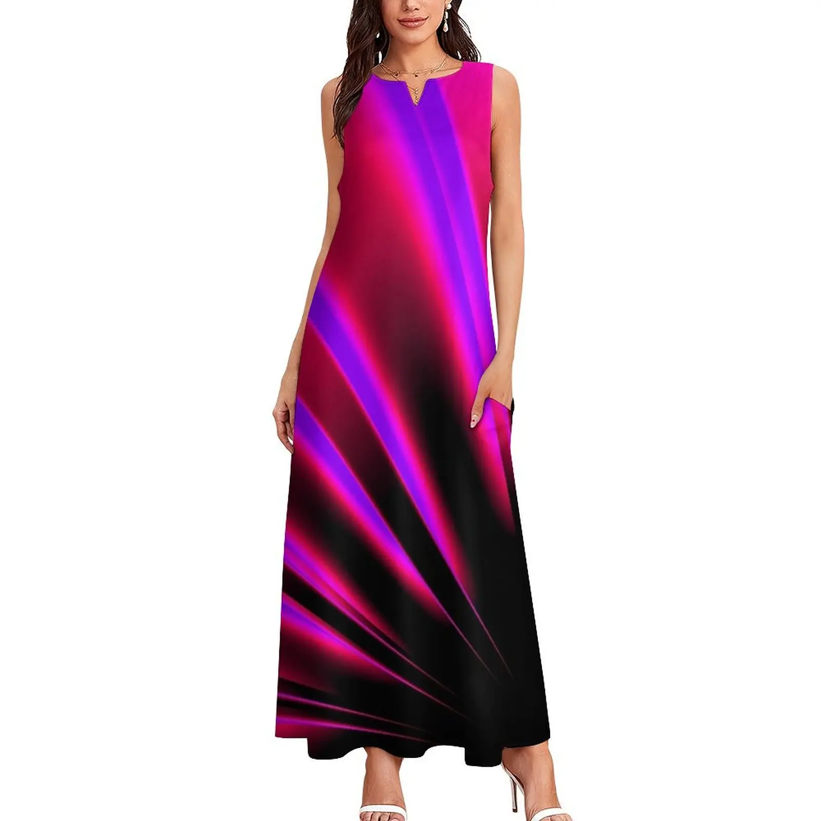 Neon Rays of Light Glow Pink Purple Red Long Dress women's clothing korea stylish luxury dress dresses for woman Dress