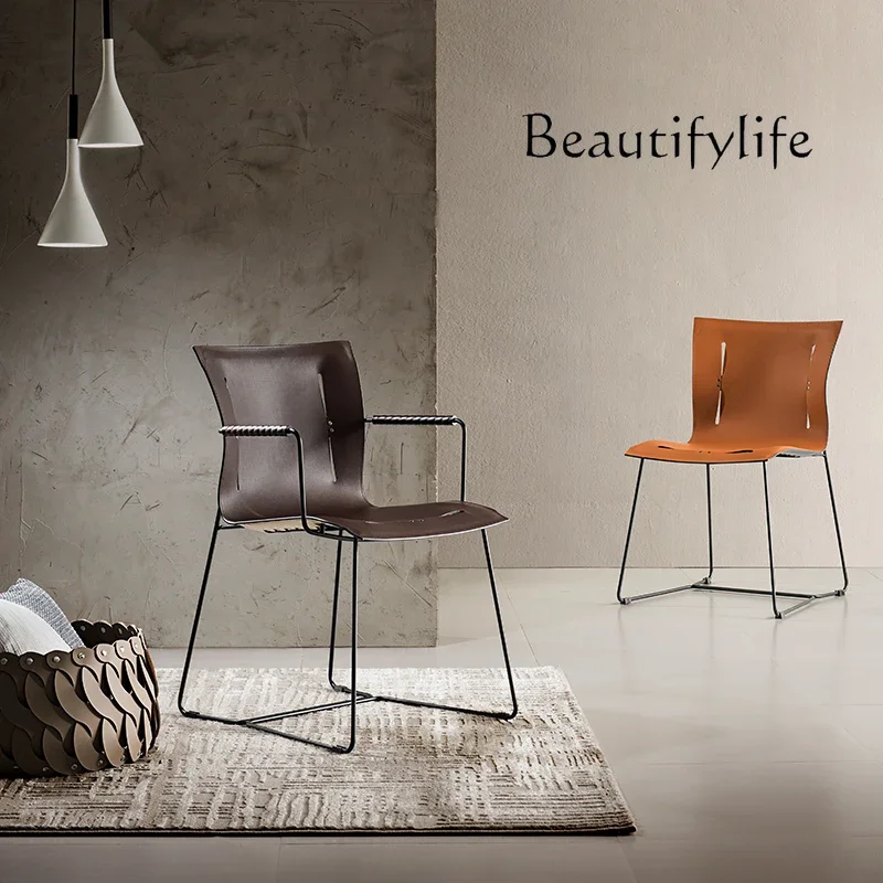 

Italian minimalist dining chair designer home art light luxury high sense orange saddle book chair