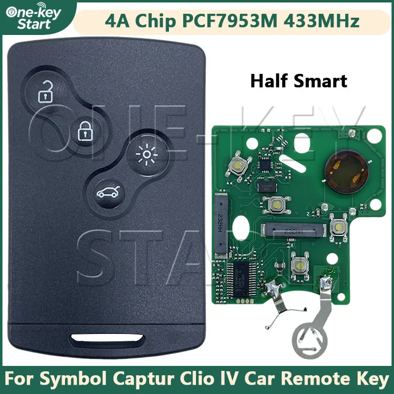 HandsFree For Renault Symbol Captur Clio IV 4A-PCF7953M Chip 433MHz Smart Remote Car Key VA2 Blade 4 Buttons【ONE-KEY START】