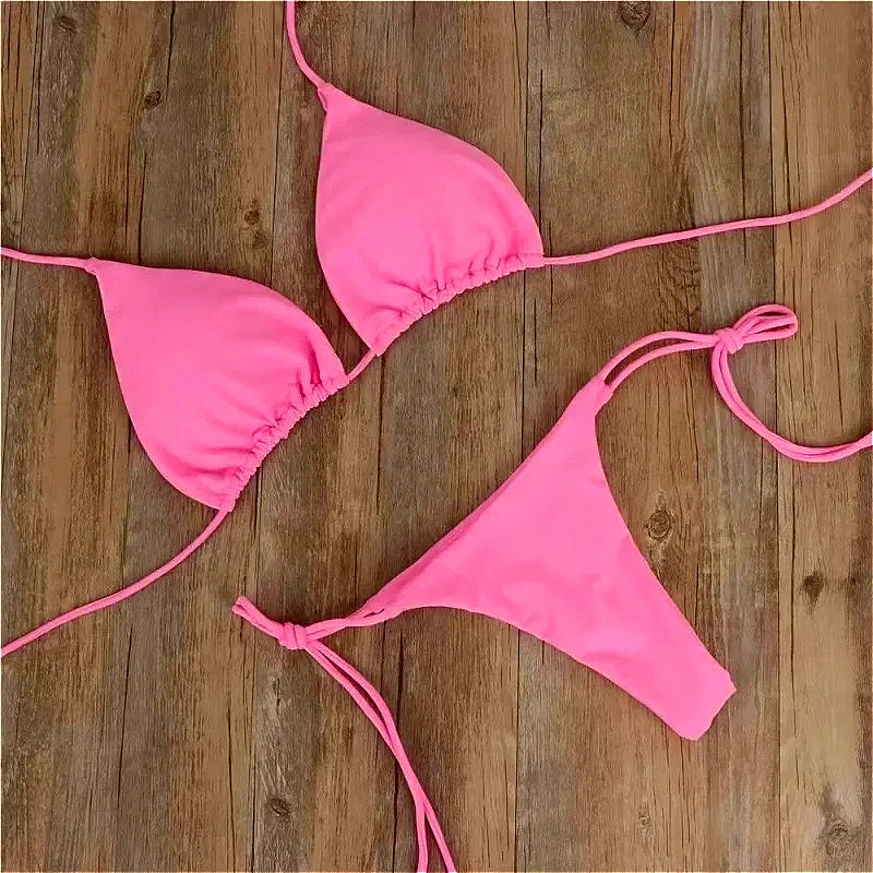 2025 Sexy Bikinis Set Female Bandage Swimsuit Women Two Piece Bikini Swimwears Pink Strappy Beachwear Bathing Suit Low Waist