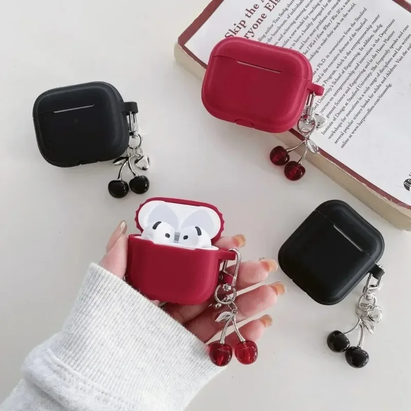 

3D Heart Cherry Earphone Case for Airpods 4 3 1or2 Cover Silicone Headphone Coque for AirPods Pro 2 and Pro Cases with Keychain