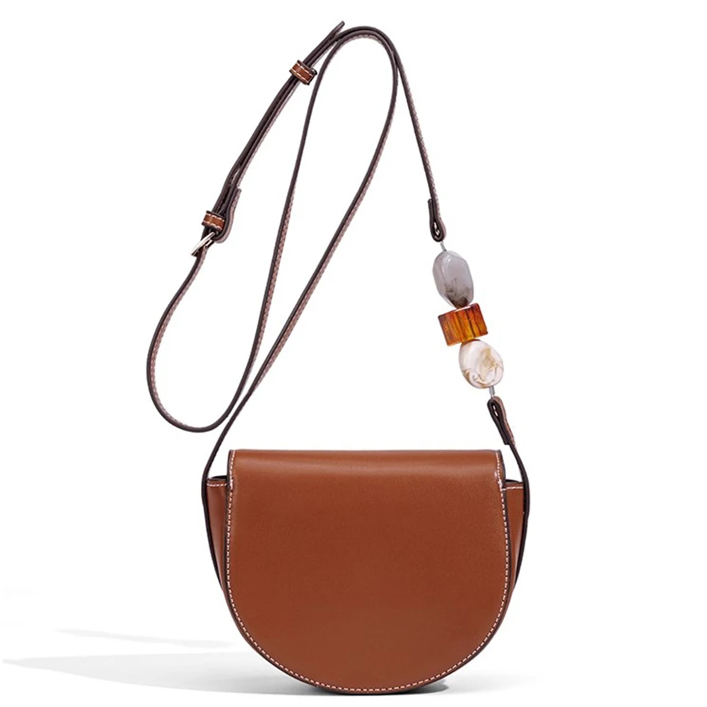 

Beaded Strap Shoulder Bag Half Moon Saddle Bags for Women Handbag Small PU Leather Crossbody Bags NEW Flap Purses Female Tote