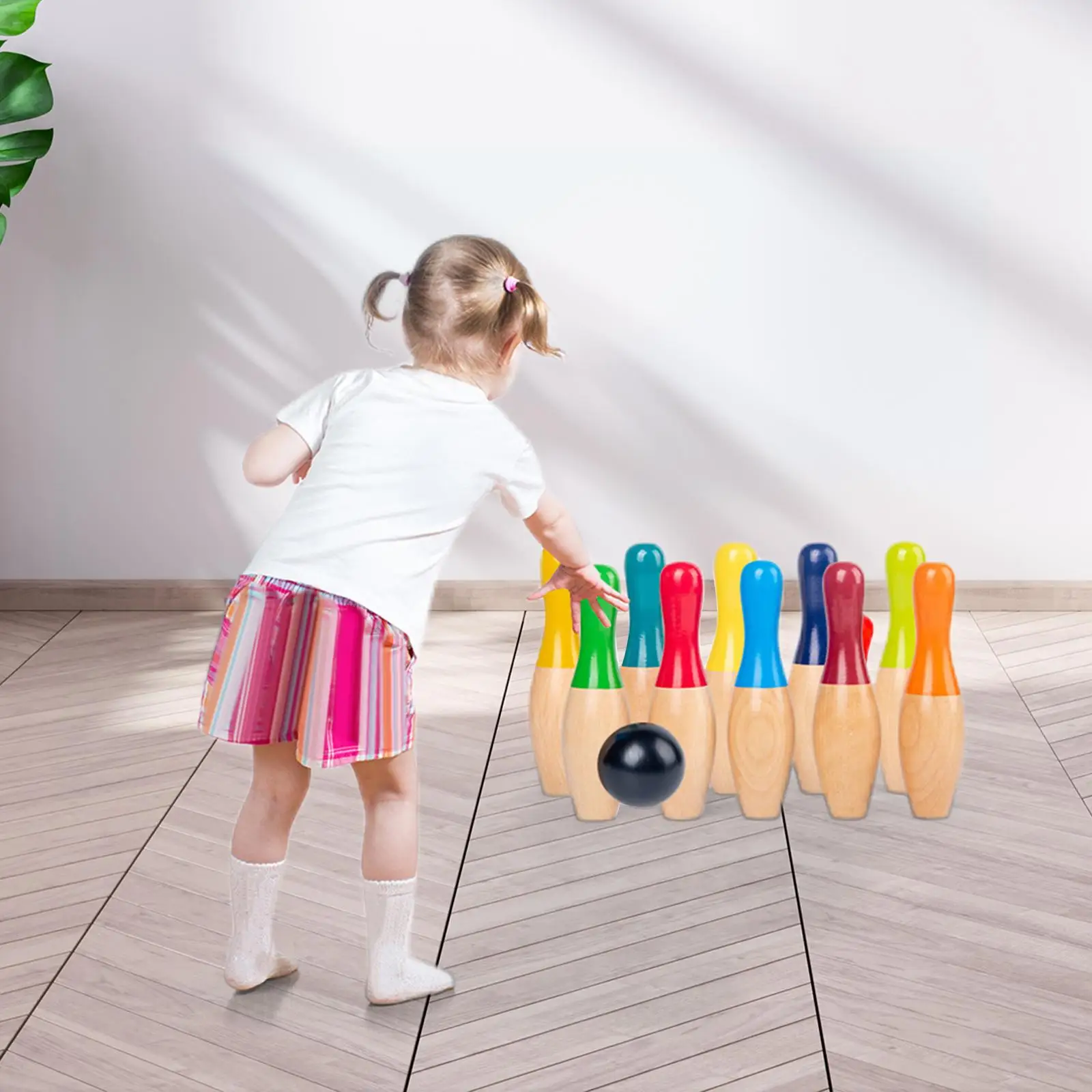 

Wooden Wood Bowling Set Skittles Toys Bowling Game for 3 Year Old and up Kids Floor