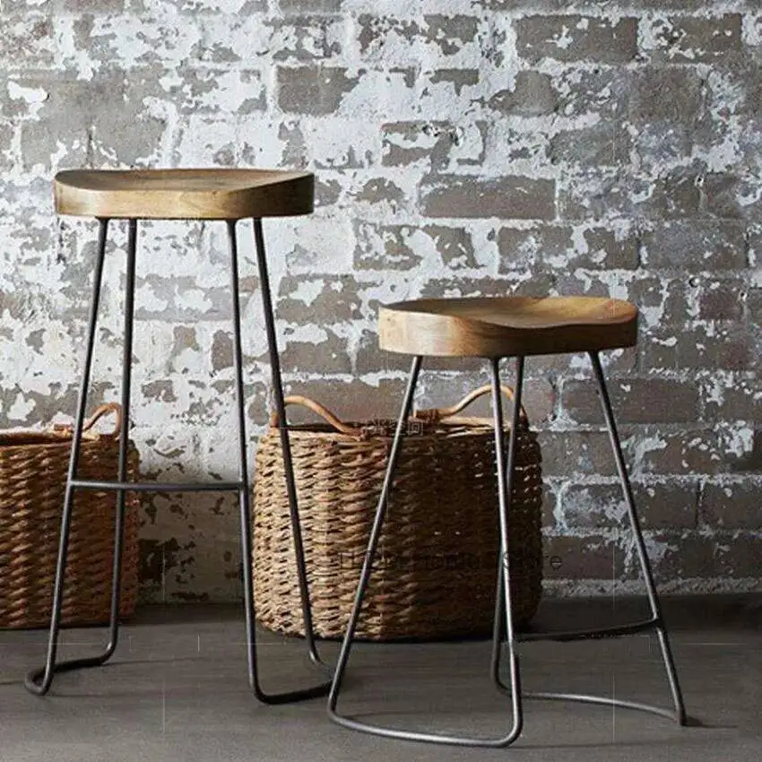 

Барный стул из массива дерева в индустриальном стиле, практичный, креативный, для дома и кафе, с высокой спинкой, модель BD