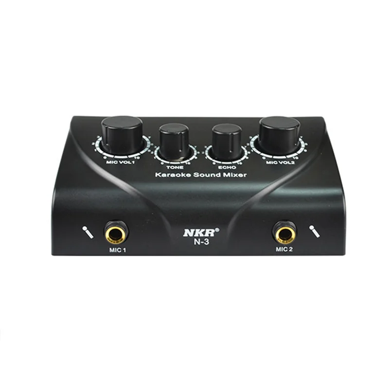 

CGDS-4X Portable Dual Mic Inputs Audio Sound Mixer For Amplifier & Microphone Karaoke Ok Mixer Black US Plug