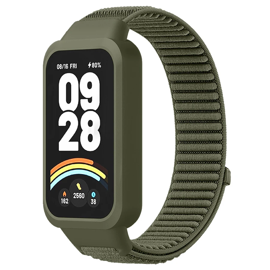 Case+Nylon Bandje voor Xiaomi Smart Mi Band 9 Active Accessoires Sport Loop Gespsluiting Armband Correa+Hoesje voor Redmi Band 3