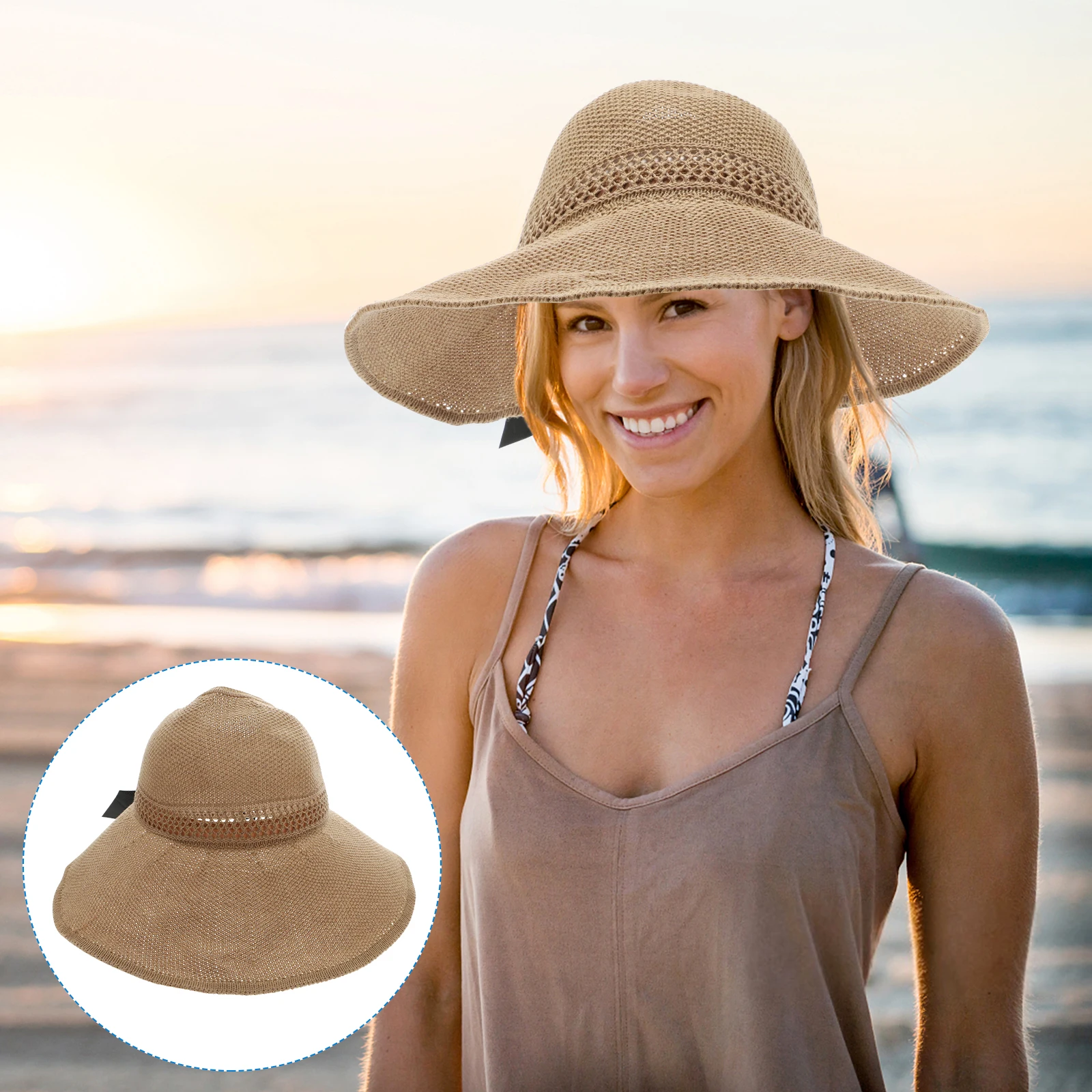 

Sun Protection Hat Oversized Straw Woven Summer Outdoor Fashion Beach Large Brim Ventilated Handmade Lightweight
