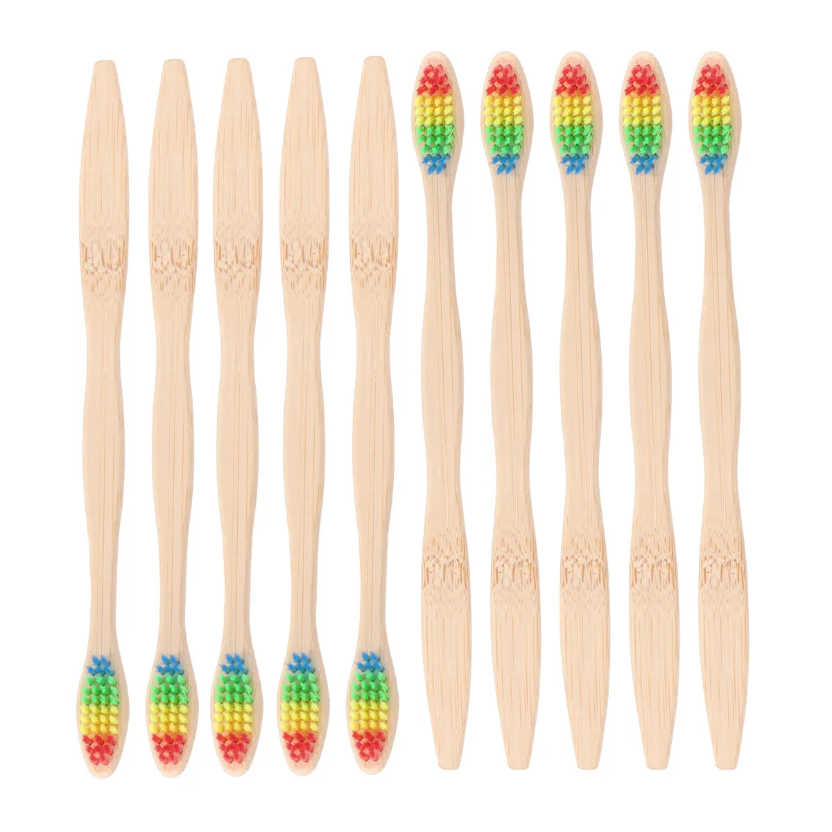 Bamboo Toothbrush 10 Pack Eco Friendly Soft Nylon Bristles Comfortable Lightweight Handles for Adults