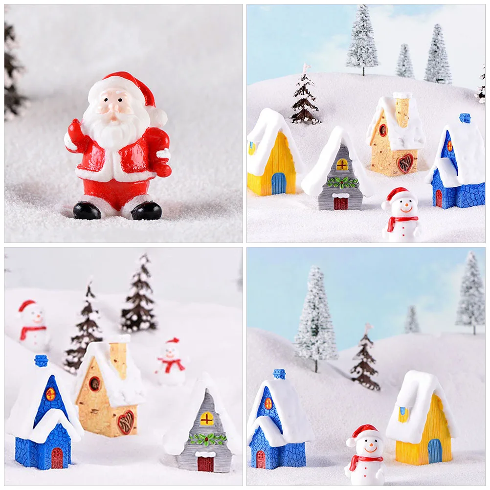 

7 Pcs Christmas Tree Mini House Child Decoration Ornaments Resin Miniature Adornments
