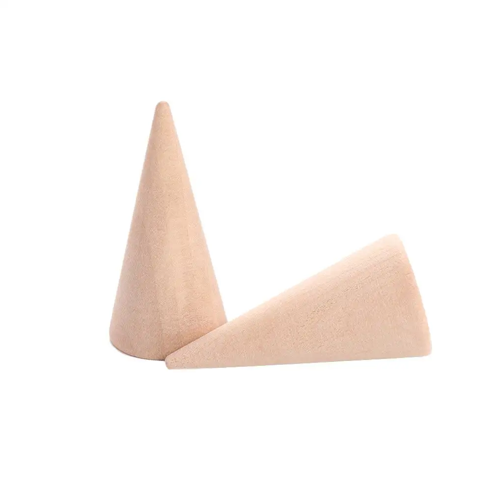 ヴィンテージ木製リングホルダー ジュエリーディスプレイ収納ラック リングディスプレイスタンド 未塗装コーン型リングオーガナイザー クラフトDIY