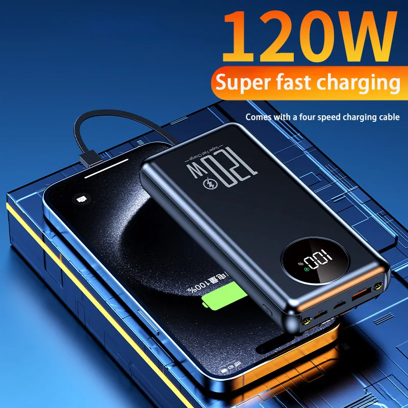 Lenovo 50000mAh Power Bank Super Fast Charge 4-in-1 Portable Fast Charger for iPhone Samsung External Replacement Battery New