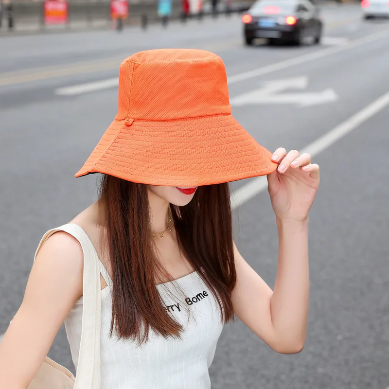 

Womens Large Brim Fisherman Hat Double Sided Design Lightweight Foldable Sunshade With Windproof Rope For Outdoor Casual