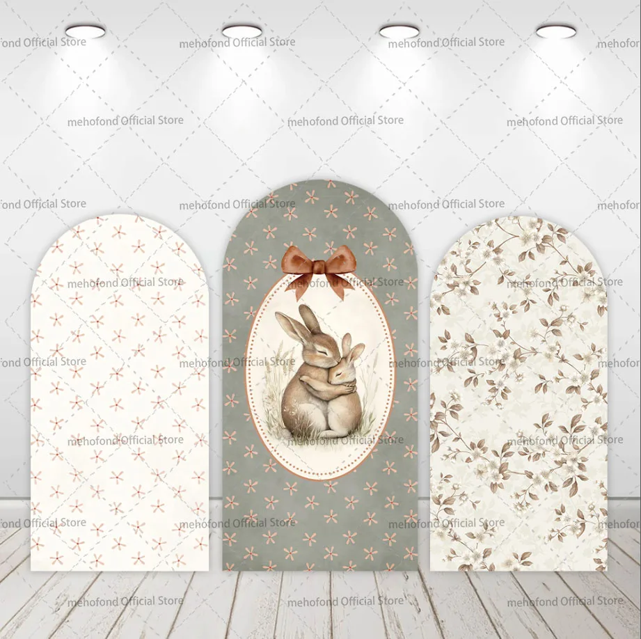 Mehofond Custom 2-Sided Easter Bunny Bow Rabbit Flowers Kids Birthday Baby Shower Cover Chiara Arch Background Decor Backdrop